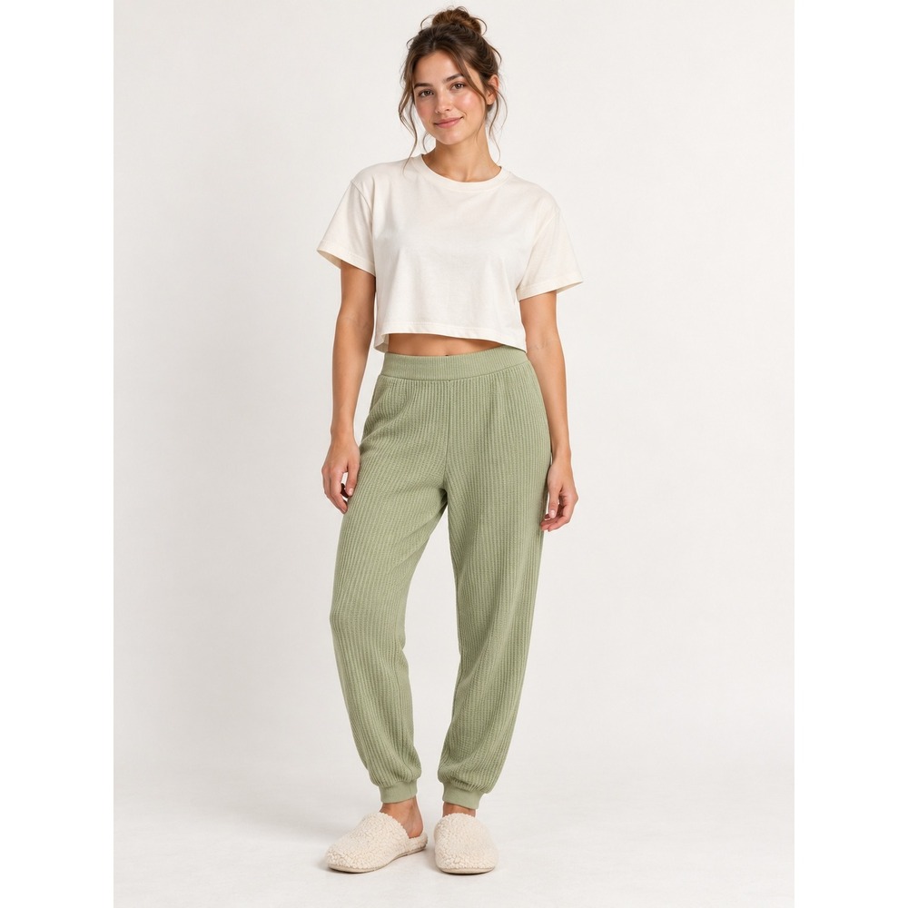 MATE the Label Waffle Knit Jogger Women L Sage Green Loungewear Organic Cotton